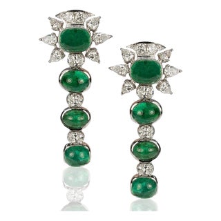 Late 20th Century Pair of 18k Emerald Earrings For Sale