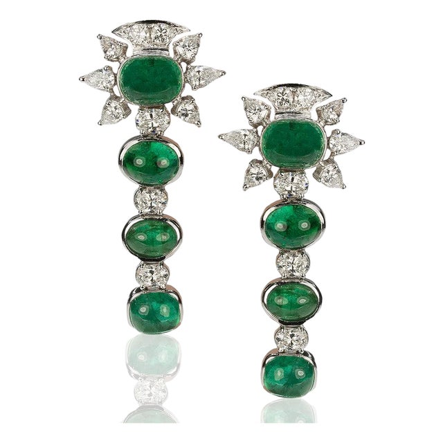 Late 20th Century Pair of 18k Emerald Earrings For Sale