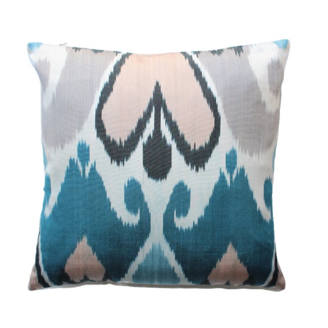 Contemporary Decorative Handmade Throw Silk Ikat Pillow For Sale - Image 10 of 10