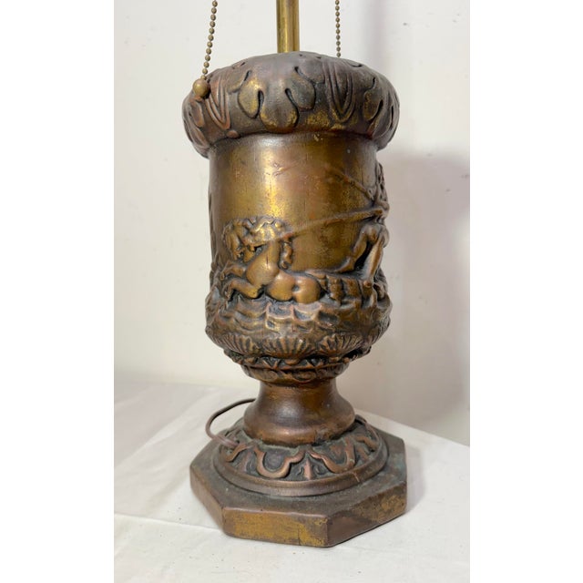 Bronze Antique Heavy Bronze Clad Figural Mythology Scene Relief Electric Table Lamp For Sale - Image 8 of 13