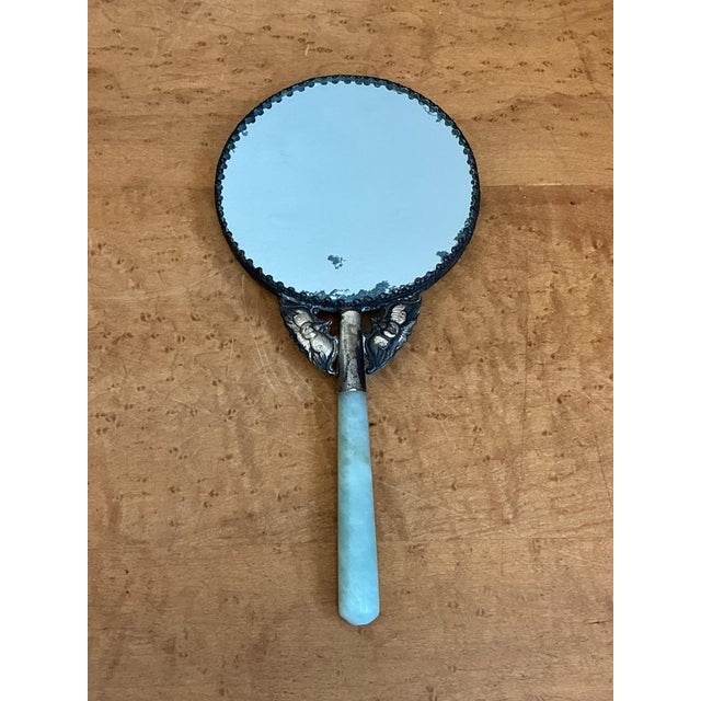 Charcoal Vintage Floral Motif Metal Hand Mirror For Sale - Image 8 of 13