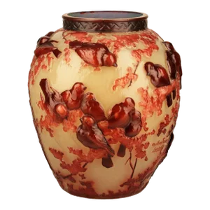 1900s Art Nouveau Bulbous Frosted Soufflé Glass Vase With Trees and Birds by Muller Frères Lunéville, France