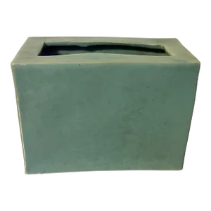 Antique Early 20th Century Chinese Export Porcelain Blue Green Aqua Monochrome Glaze Pillow Form Flower Brick Block Vase
