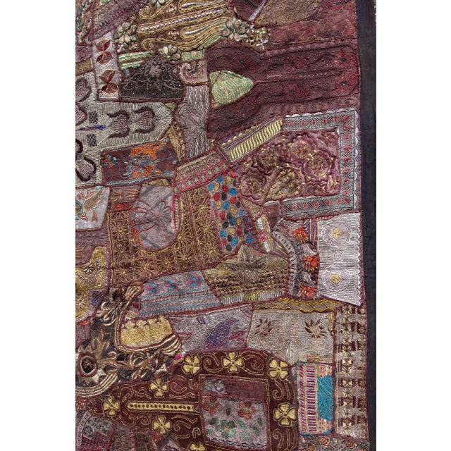 Textile Indian Beaded & Embroidered Shisa Mosaic Textile Wall Hanging 8 Feet Long For Sale - Image 7 of 8