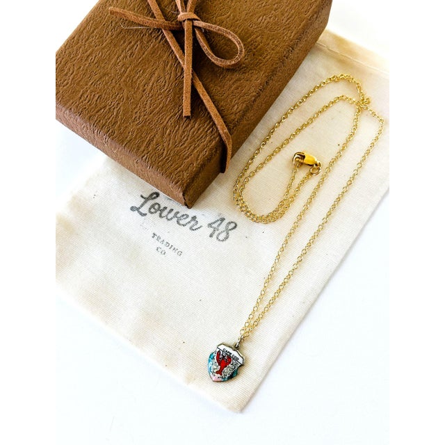 Cape Cod, Massachusetts Vintage Fritz REU Sterling Silver enamel charm features a lobster, on a new 18 inch Gold Filled...