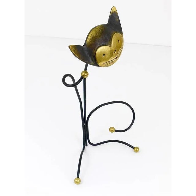 1950s Brass Cat Wine Bottleholder by Walter Bosse attributed to Herta Baller, Austria, 1950s For Sale - Image 5 of 10