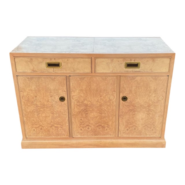 Drexel Heritage Olive Ash Burl Rolling Server Buffet or Bar Cart With Extendable Sliding Top For Sale