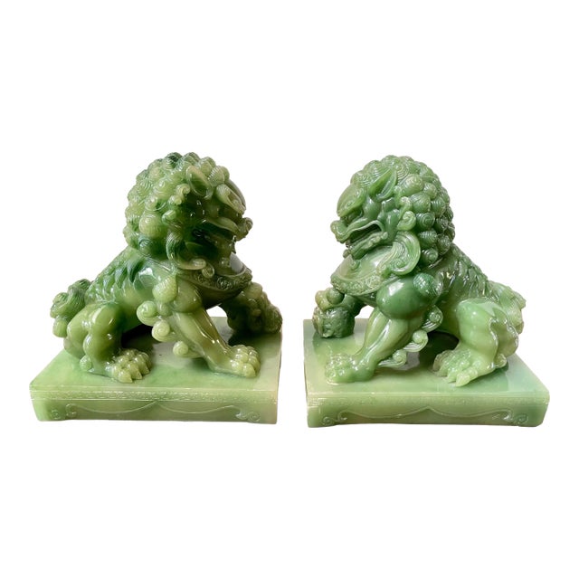 1950s Acrylic Jade Shishi Guardian Lions- a Pair For Sale