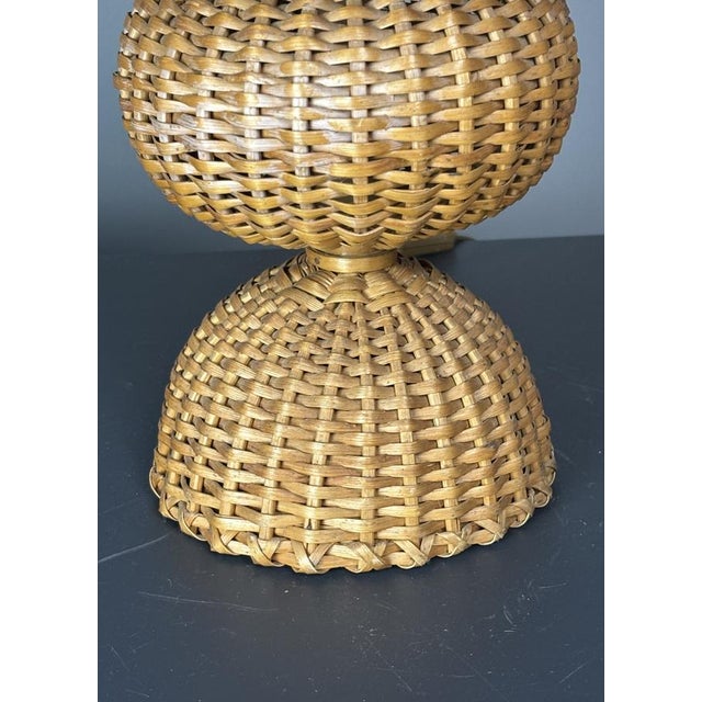 Khaki Mid-Century French Rattan Wicker Mushroom Table Lamp, 1960s For Sale - Image 8 of 14