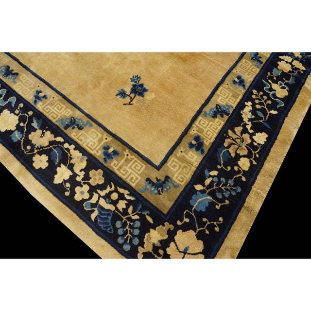 1920s Beige Floral Deco Classic Antique Chinese Peking Carpet 8'10'' X 14' Rug For Sale - Image 4 of 9