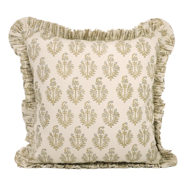 Fabdivine Handmade Block Printed Frill Cushion Cover 16x16 Inch Duck Canvas- Neelgagan For Sale