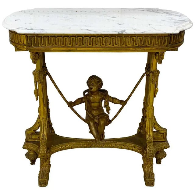 19th Century French Giltwood Swinging Putto Marble Top Table/ Ferner For Sale - Image 13 of 13