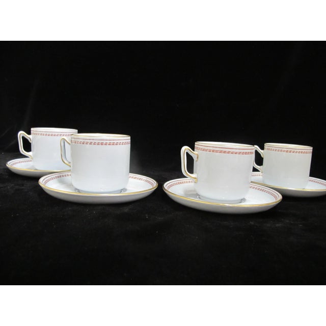 Spode Copeland England fine china demitasse cup and saucer set of 4 (8 pieces total, 4 cups, 4 saucers) in red Trade Winds...