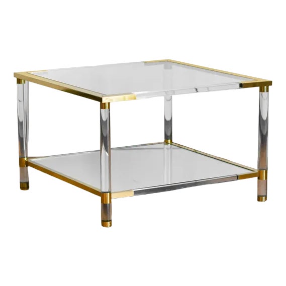 Coffee Table in Methacrylate and Brass, 1970 For Sale