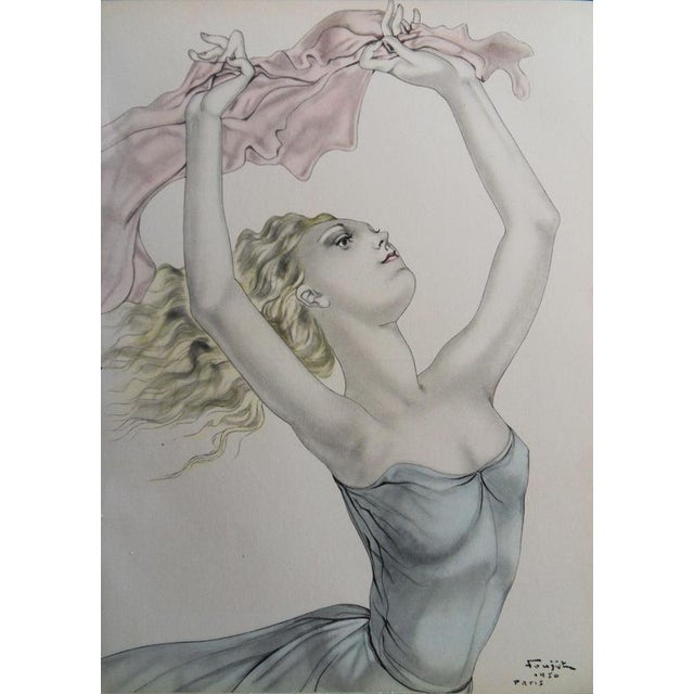 Leonard Tsuguraru Foujita, Dancer with a Pink Scarf, Lithograph For Sale - Image 6 of 6