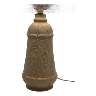 Vintage Swedish Grace Table Lamp in White Glazed Ceramic by Maggie Wibom, 1930s For Sale