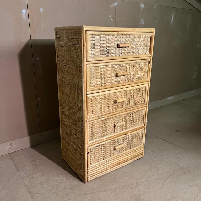 Wood Vintage Cane and Bamboo Chest of Drawers For Sale - Image 7 of 8