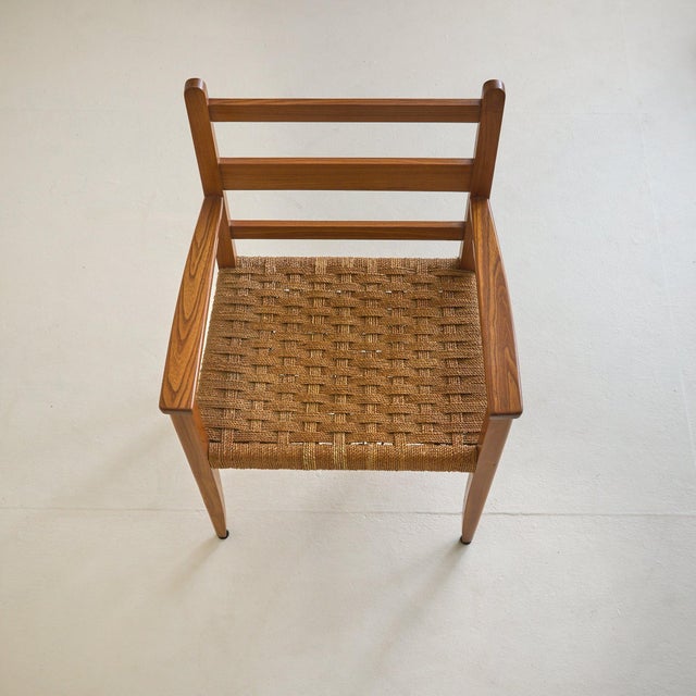 Mid 20th Century French Wood + Rope Armchair with Ottoman, 1950s For Sale - Image 5 of 10