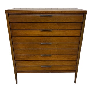 Mid-Century Modern Lane Tuxedo Walnut High Chest For Sale
