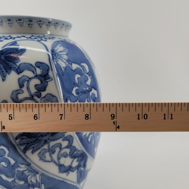 White Vintage Chinese Chinoiserie Blue & White Porcelain Vase Floral Ribbon Swirl 11" For Sale - Image 8 of 8