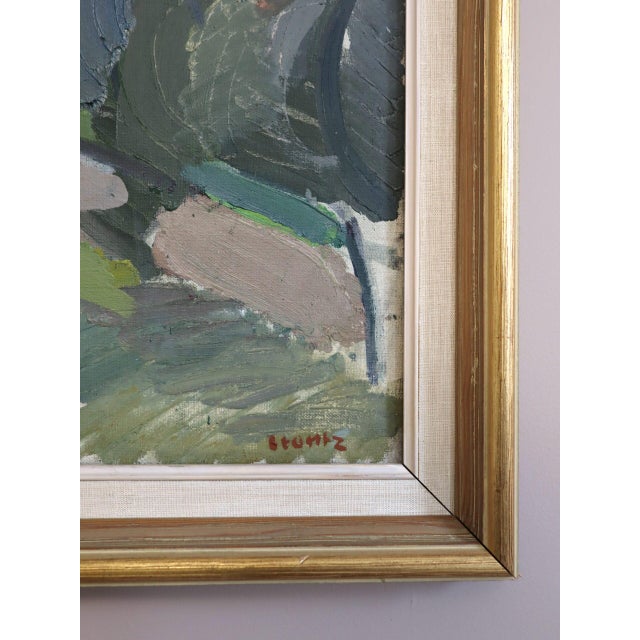 Blue Mid-Century Modern 'Fields Beyond' Vintage Swedish Semi-Abstract Landscape Oil Painting, Framed For Sale - Image 8 of 13