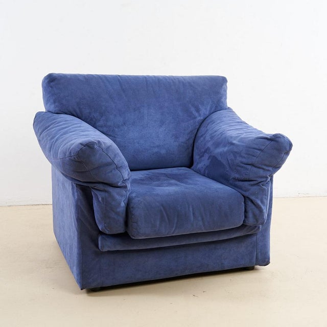 Vintage Blue Velvet Armchair, 1970s For Sale - Image 6 of 6