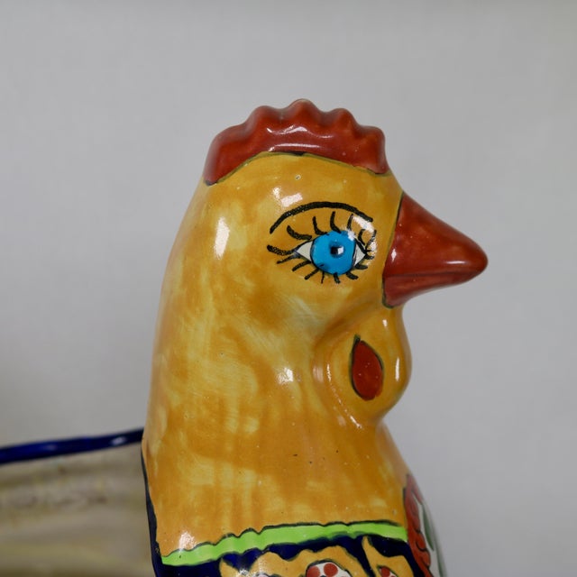 Yellow Vintage Talavera Mexican Pottery Huge Chicken Planter For Sale - Image 8 of 11