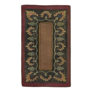 Antique Hooked Rug With Floral Garland Design in Beige and Green - Rug & Kilim For Sale
