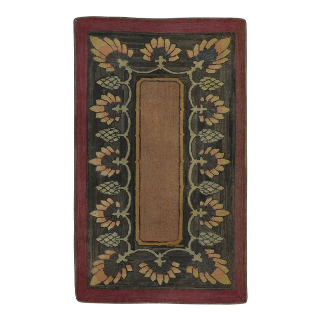 Antique Hooked Rug With Floral Garland Design in Beige and Green - Rug & Kilim For Sale