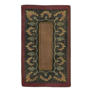 Antique Hooked Rug With Floral Garland Design in Beige and Green - Rug & Kilim