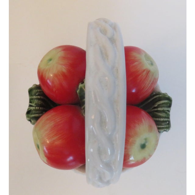Portugal Subtil Caldas Da Rainha Ceramic Apples in a White Basket VTG For Sale - Image 4 of 11