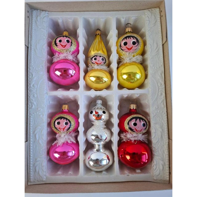 Vintage Czechoslovak Glass Christmas Ornaments, 1960, Set of 6 For Sale - Image 3 of 17