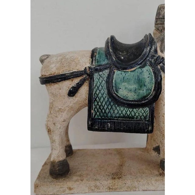 Antique 16th Century Chinese Ming Dynasty Glazed Pottery Horse and Groom - Rare Cobalt Blue and Turquoise Mingqi For Sale - Image 10 of 13
