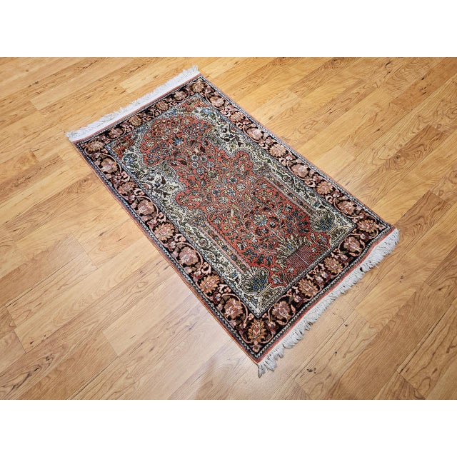Brown Vintage Turkish Silk Pictorial Rug, Tree of Life Design, Hand-Knotted, 3' x 4' For Sale - Image 8 of 10