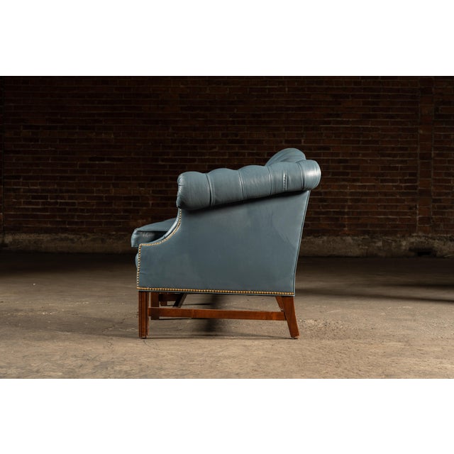 Vintage Tufted Leather Chesterfield Sofa in Blue For Sale In Chicago - Image 6 of 16