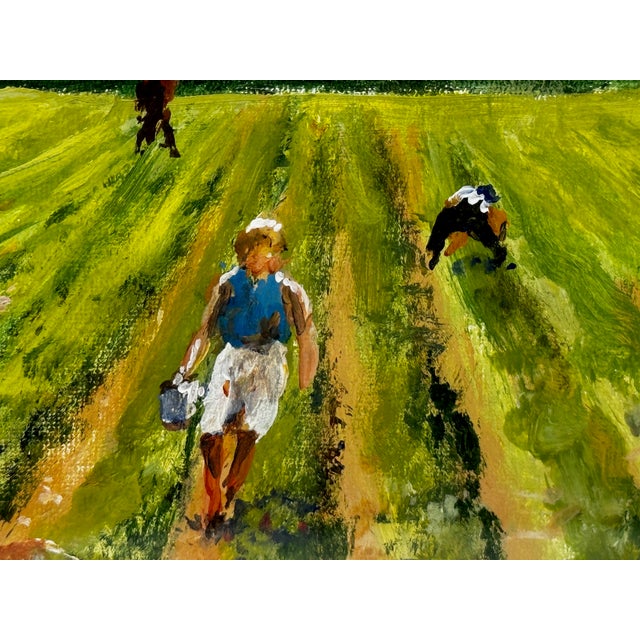British 20th Century Landscape Oil Painting, Strawberry Pickers Harvesting in West Sussex South Downs For Sale - Image 12 of 18