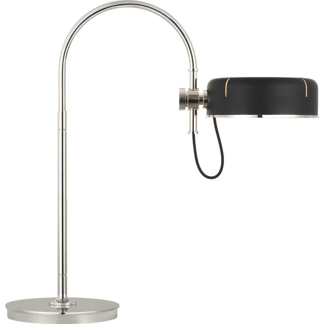Modern Thomas O'Brien by Visual Comfort Signature Oso 25" Arc Table Lamp in Polished Nickel with Matte Black Shade For Sale - Image 3 of 3
