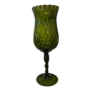 Vintage Mid Century Modern Green Empoli Glass Snifter Goblet Carafe Italian Italy 1960s For Sale