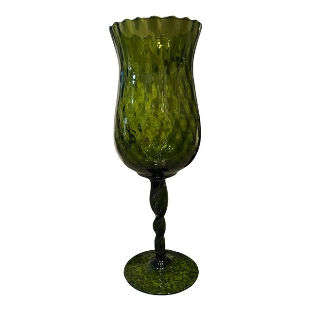 Vintage Mid Century Modern Green Empoli Glass Snifter Goblet Carafe Italian Italy 1960s For Sale