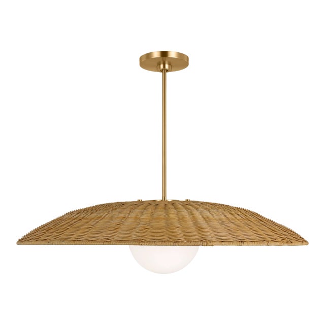 Kate Spade New York by Visual Comfort Studio Mari 1-Light Extra Large Pendant in Burnished Brass and Rattan Shade For Sale