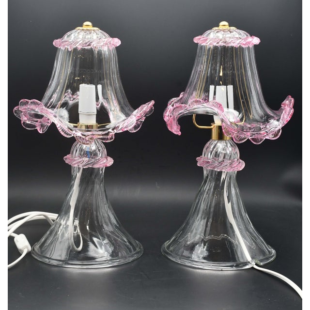 Glass 1970s Pink Table Lamps in Murano Glass - Set of 2 For Sale - Image 7 of 15