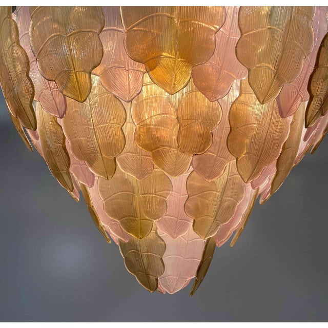 Italian Art Deco Gold and Pink Murano Glass Chandelier, 2000s For Sale - Image 12 of 15