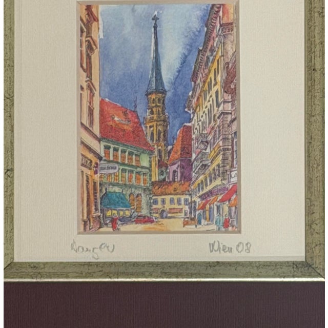 Contemporary Vienna Street Scene, 2002, Watercolor and Ink on Paper For Sale - Image 3 of 7