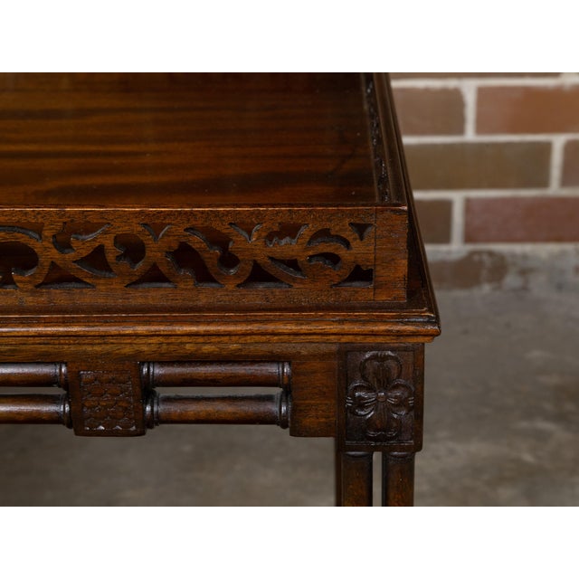 English 19th Century Mahogany Faux Bamboo Side Table with Carved Tray Top For Sale - Image 4 of 12