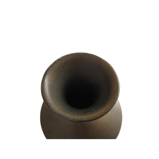 Vintage Hyalyn Mid Century Tall Pottery Vase Orange Floral Scandinavian Influence For Sale - Image 4 of 8