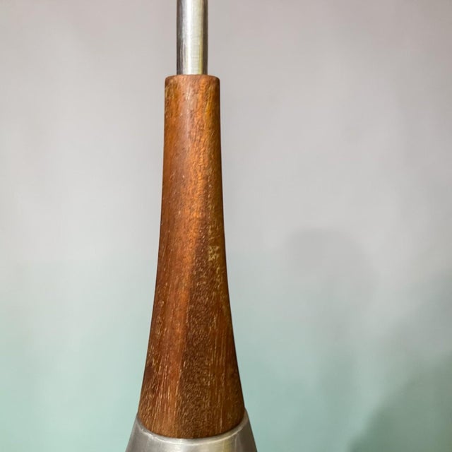 Mid-Century Modern Scandinavian Chromed Aluminium and Glass Hanging Light with Wooden Accent, 1970s For Sale - Image 11 of 15