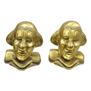 Vintage Pm Craftsman Art Deco Brass Figural Clown Head Bookends - A Pair For Sale
