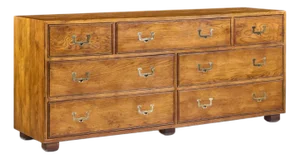 Henredon Campaign Mid Century Oak and Brass Lowboy Dresser