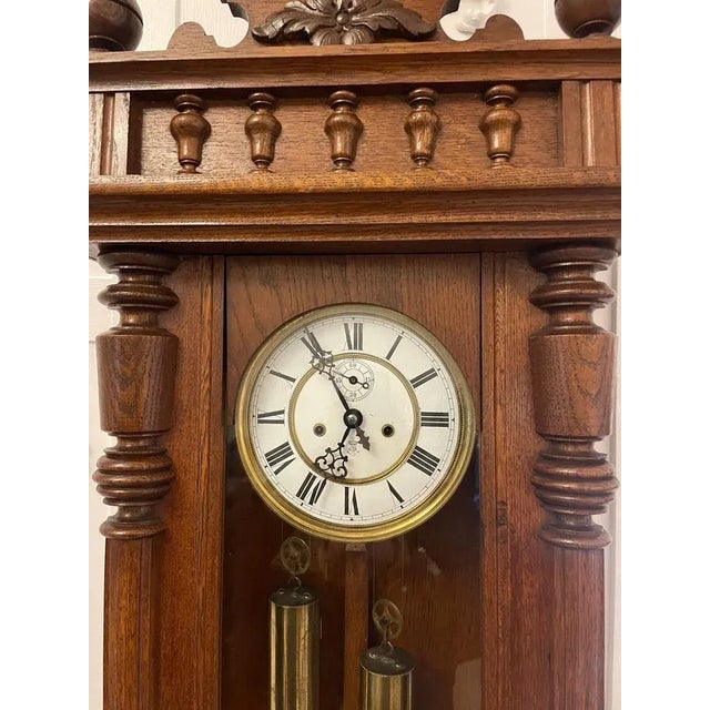 Antique Victorian Quality Carved Oak Vienna Wall Clock, 1860 For Sale - Image 3 of 9