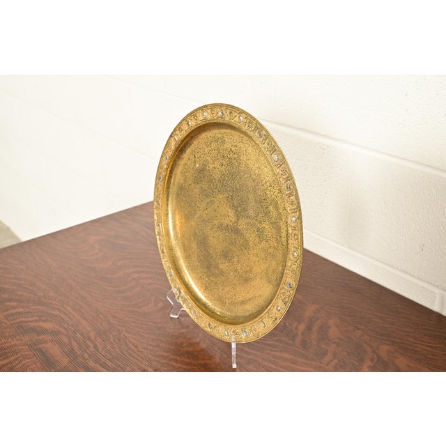 Art Deco Tiffany Studios New York Bronze Doré Large Tray With Abalone Inlay For Sale - Image 3 of 11